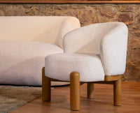 Velour Crest Chenille Wooden Armchair  White