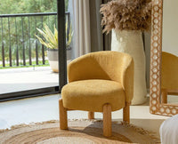 Velour Crest Chenille Wooden Armchair  Yellow