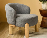 Velour Crest Chenille Wooden Armchair  Grey