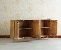 Verona Grid Wooden Large Sideboard Cabinet Four Doors Furniselan natural finish
