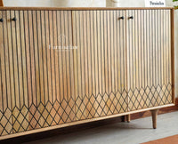 Verona Grid Wooden Large Sideboard Cabinet Four Doors Furniselan natural finish