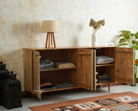 Verona Grid Wooden Large Sideboard Cabinet Four Doors Furniselan natural finish