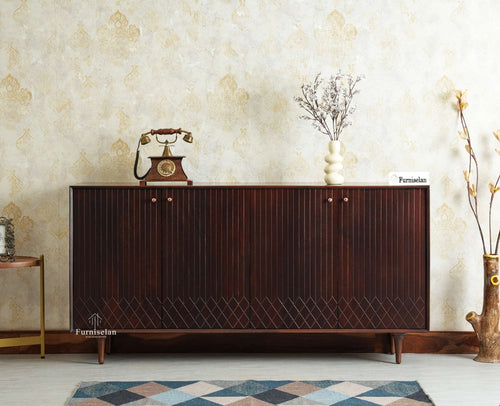 Verona Grid Wooden Large Sideboard Cabinet Four Doors Furniselan grey finish