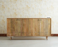 Verona Grid Wooden Large Sideboard Cabinet Four Doors Furniselan natural finish