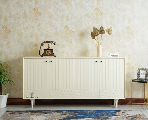 Verona Grid Wooden Large Sideboard Cabinet Four Doors Furniselan frosty white