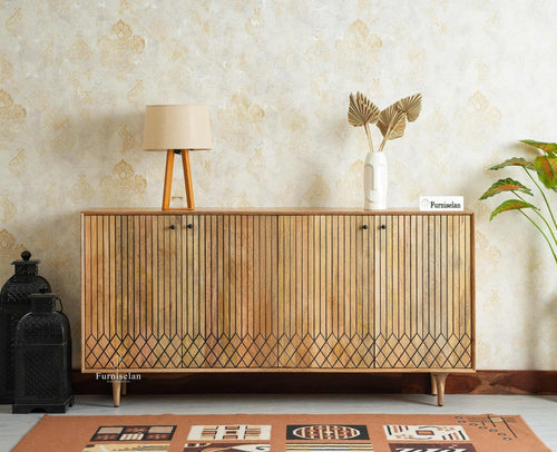 Verona Grid Wooden Large Sideboard Cabinet Four Doors Furniselan natural finish