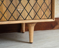 Verona Grid Wooden Large Tv Cabinet Media Unit 4 Door Furniselan natural finish