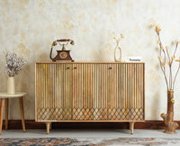 Verona Grid Wooden Sideboard Cabinet Three Doors Furniselan Natural Finish 