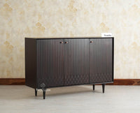 Verona Grid Wooden Sideboard Cabinet Three Doors Furniselan Grey Finish 