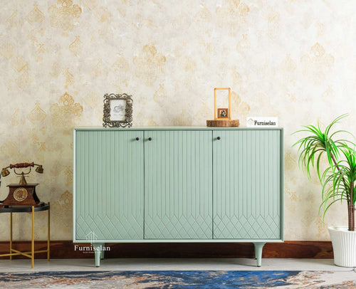 Verona Grid Wooden Sideboard Cabinet Three Doors Furniselan Silt Green