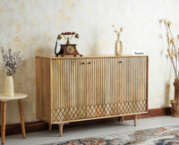 Verona Grid Wooden Sideboard Cabinet Three Doors Furniselan Natural Finish 