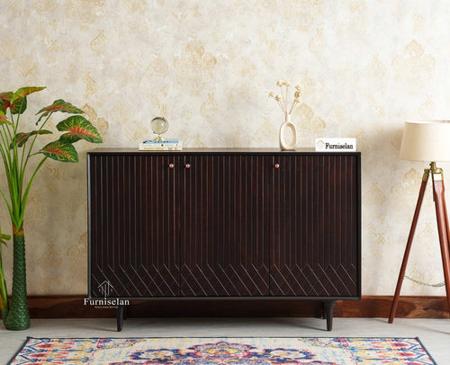 Verona Grid Wooden Sideboard Cabinet Three Doors Furniselan Grey Finish 