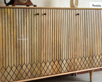 Verona Grid Wooden Sideboard Cabinet Three Doors Furniselan Natural Finish 