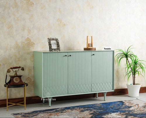Verona Grid Wooden Sideboard Cabinet Three Doors Furniselan Silt Green