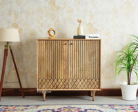 Verona Grid Wooden Sideboard Cabinet Two Doors Furniselan Natural FInish 