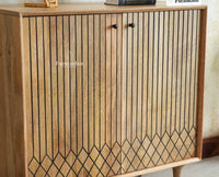 Verona Grid Wooden Sideboard Cabinet Two Doors Furniselan Natural FInish 