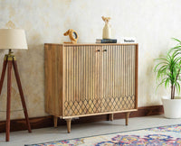 Verona Grid Wooden Sideboard Cabinet Two Doors Furniselan Natural FInish 