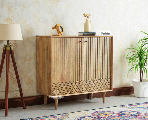 Verona Grid Wooden Sideboard Cabinet Two Doors Furniselan Natural FInish 
