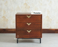 Victoria Wooden Three Drawer Bedside Table Nightstand Furniselan Brown Finish