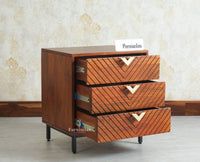 Victoria Wooden Three Drawer Bedside Table Nightstand Furniselan Brown Finish