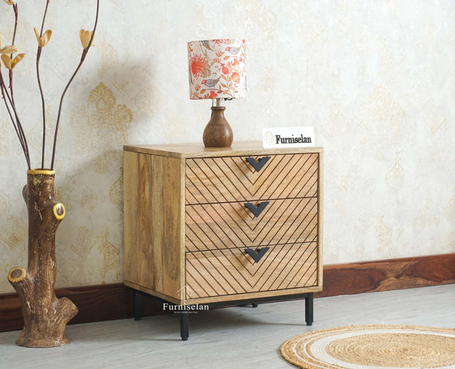 Victoria Wooden Three Drawer Bedside Table Nightstand Furniselan Natural Finish