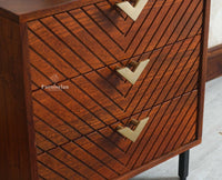 Victoria Wooden Three Drawer Bedside Table Nightstand Furniselan Brown Finish