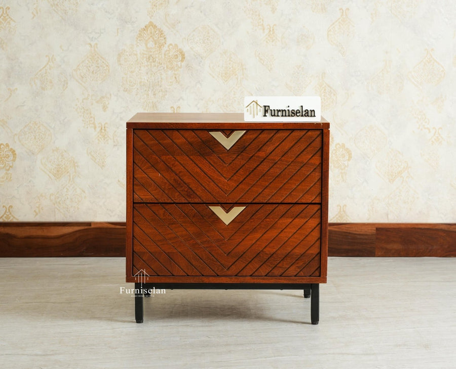 Victoria Wooden Two Drawer Bedside Table Nightstand Furniselan Brown Finish