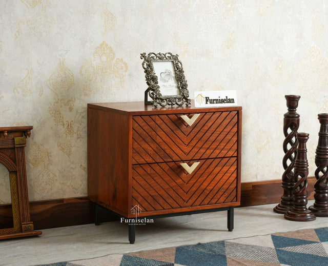 Victoria Wooden Two Drawer Bedside Table Nightstand Furniselan Brown Finish