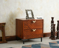 Victoria Wooden Two Drawer Bedside Table Nightstand Furniselan Brown Finish