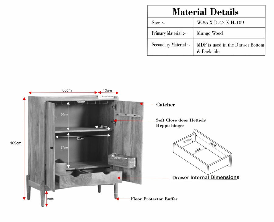 Wellington Solid Wood Bar Cabinet - Bar Cabinet - Furniselan- Brown Finish