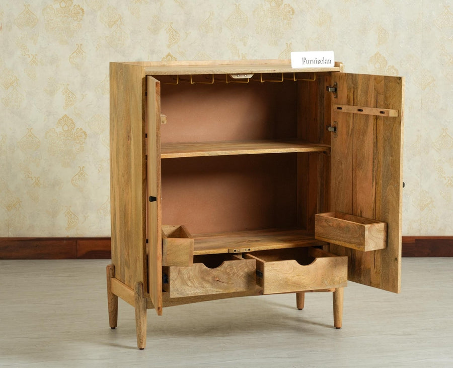 Wellington Solid Wood Bar Cabinet - Bar Cabinet - Furniselan - Natural Finish