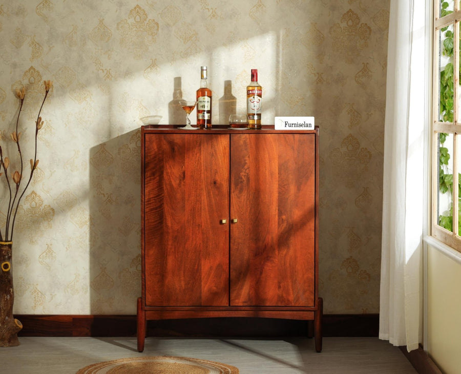 Wellington Solid Wood Bar Cabinet - Bar Cabinet - Furniselan- Brown Finish
