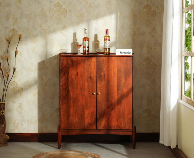 Wellington Solid Wood Bar Cabinet - Bar Cabinet - Furniselan- Brown Finish