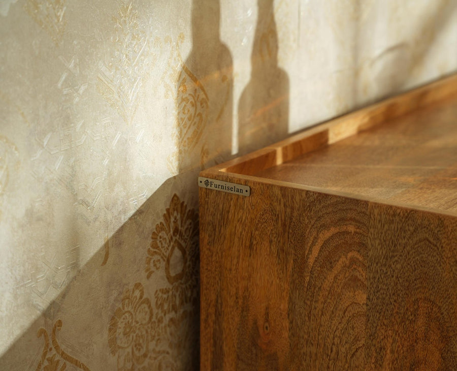Wellington Solid Wood Bar Cabinet - Bar Cabinet - Furniselan - Natural Finish