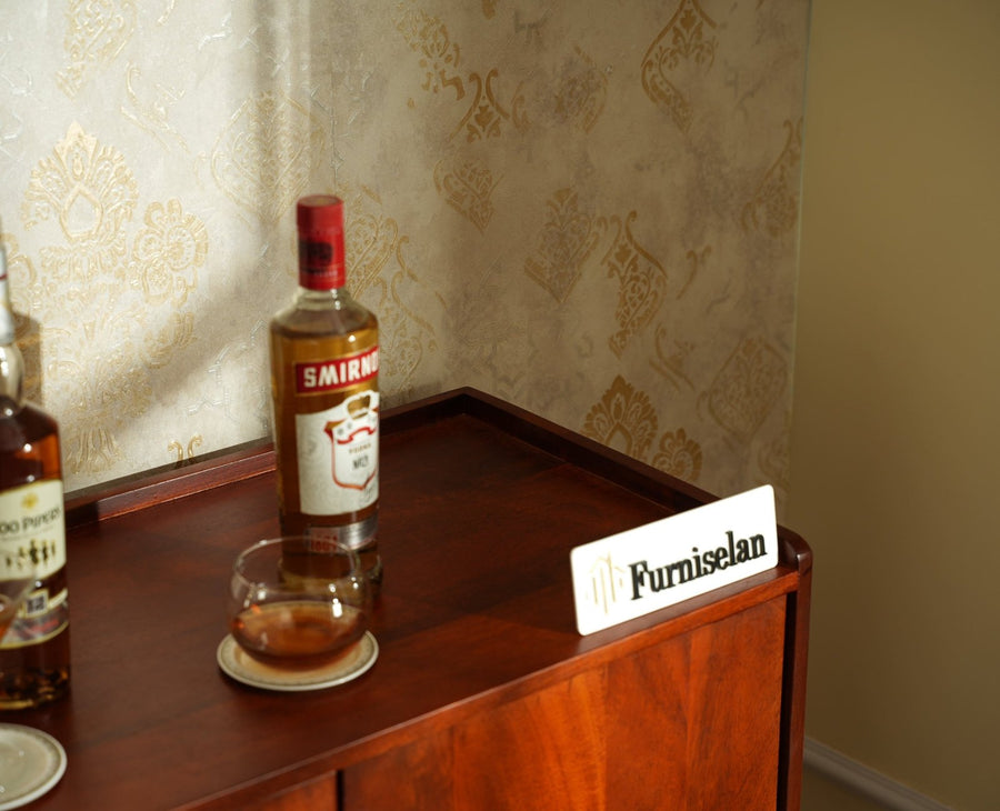 Wellington Solid Wood Bar Cabinet - Bar Cabinet - Furniselan- Brown Finish