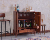 Wellington Solid Wood Bar Cabinet - Bar Cabinet - Furniselan- Brown Finish