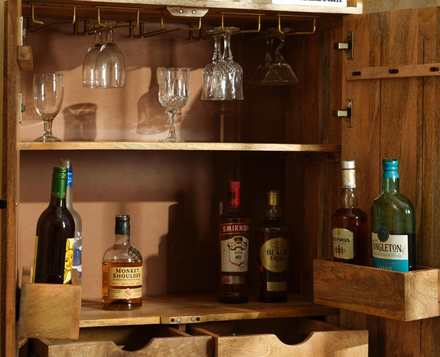 Wellington Solid Wood Bar Cabinet - Bar Cabinet - Furniselan - Natural Finish