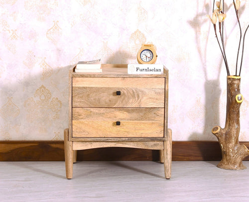 Wellington Solid Wood Bedside Table Two Drawer - Bedside Table - Furniselan - Natural-Finish