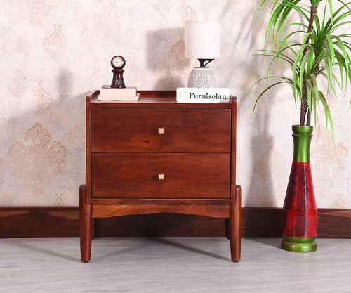 Wellington Solid Wood Bedside Table Two Drawer - Bedside Table - Furniselan - Brown-Finish