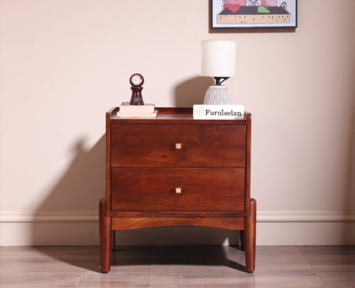 Wellington Solid Wood Bedside Table Two Drawer - Bedside Table - Furniselan - Brown-Finish