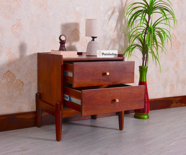 Wellington Solid Wood Bedside Table Two Drawer - Bedside Table - Furniselan - Brown-Finish