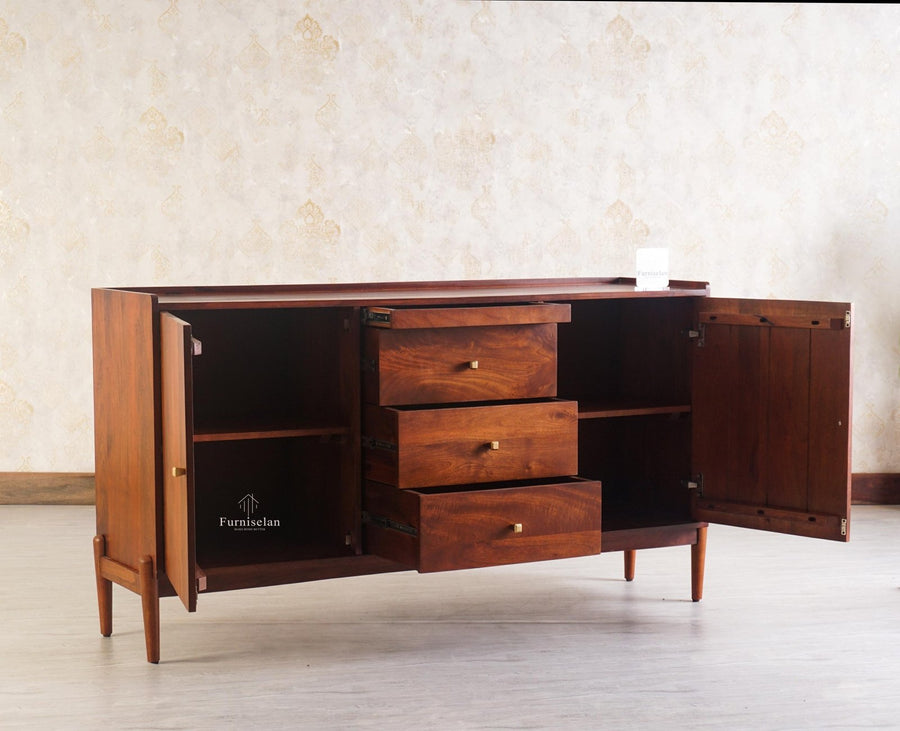 Wellington Solid Wood Sideboard Cabinet - Sideboard - Furniselan - Brown-Finish