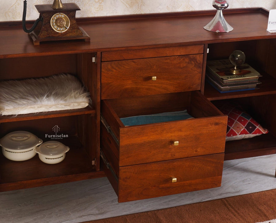 Wellington Solid Wood Sideboard Cabinet - Sideboard - Furniselan - Brown-Finish
