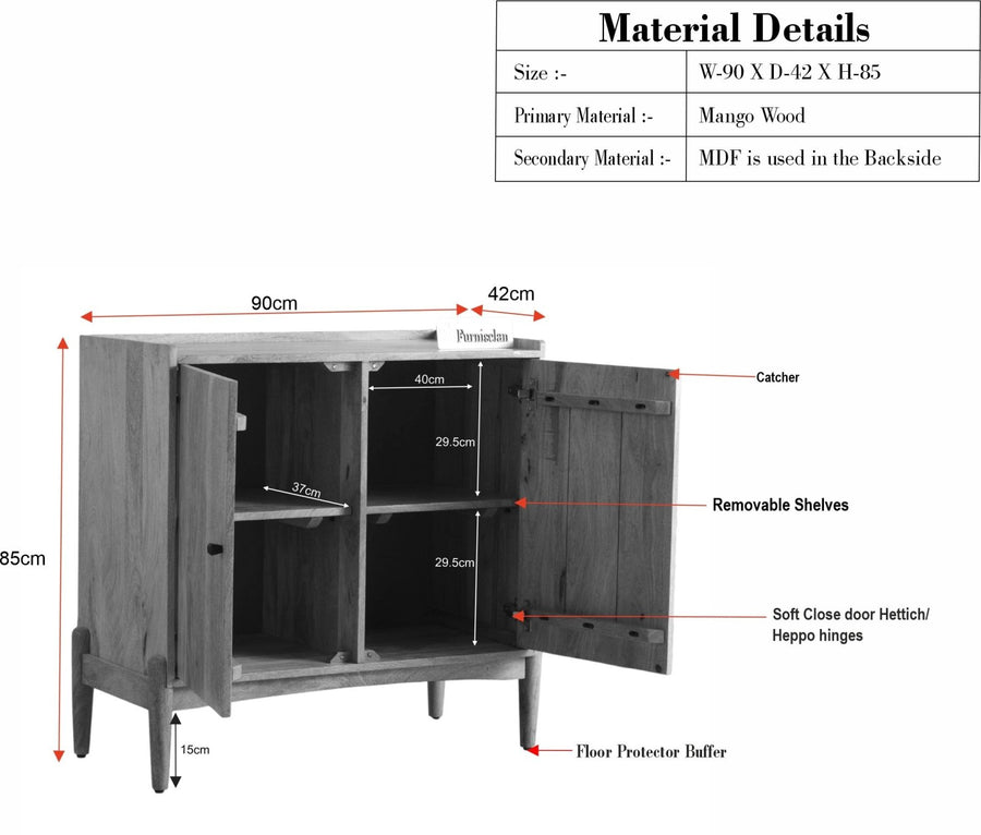 Wellington Solid Wood Sideboard Cabinet Two Door - Sideboard - Furniselan- Grey Finish