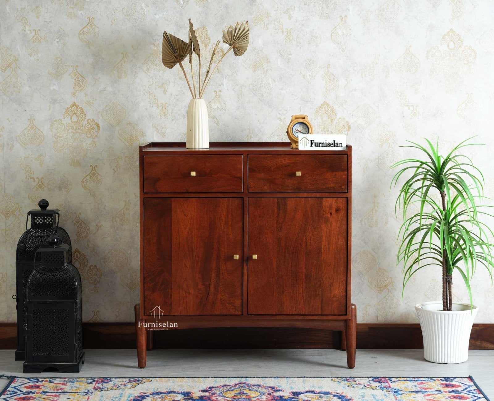 Wellington Solid Wood Sideboard Cabinet Two Door and Drawers - Sideboard - Furniselan - Brown Finish