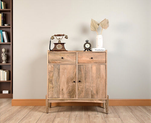 Wellington Solid Wood Sideboard Cabinet Two Door and Drawers - Sideboard - Furniselan - Natural-Finish