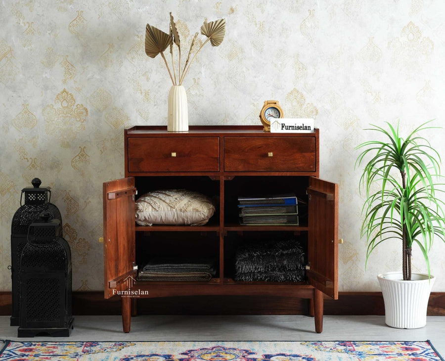 Wellington Solid Wood Sideboard Cabinet Two Door and Drawers - Sideboard - Furniselan - Brown Finish