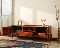 Wellington Solid Wood TV Cabinet Two Door and One Drawer- Brown Finish