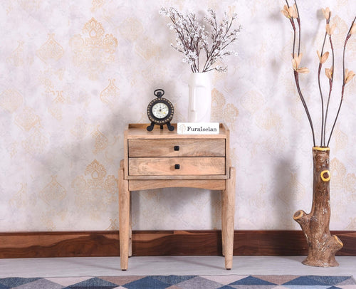 Wellington Solid Wood Two Drawer Side Table - Furniselan Natural Finish