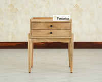 Wellington Solid Wood Two Drawer Side Table - Furniselan-Natural Finish